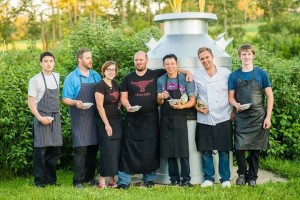 Cole (far right) at the Taste of Markerville chef team including Andrew Winfield (River Café), Jessica Pelland (charbar), John Jackson (CHARCUT), Duncan Ly (Yellow Door Bistro & Raw Bar), and Darren MacLean (downtownfood, Shokunin)